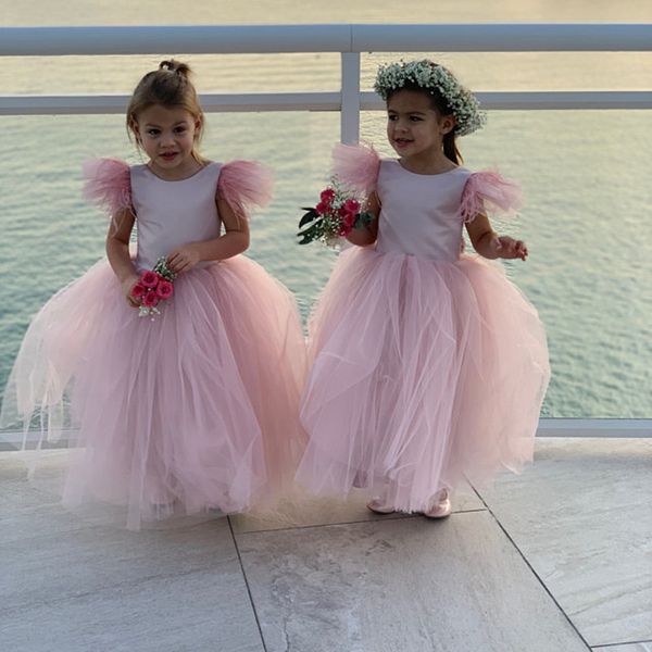 Design Flower Girls Robes Scaloped A Line Longueur Lilas Dentelle et mousseline d'honneur Junior Junior