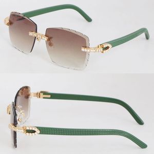 Diseño Gafas de sol con diamantes dorados Tablón verde sin montura 8200757 Gafas de madera para mujer vintage Lentes con corte de diamante famosos Piedras grandes de lujo Hombres y mujeres Anteojos cuadrados