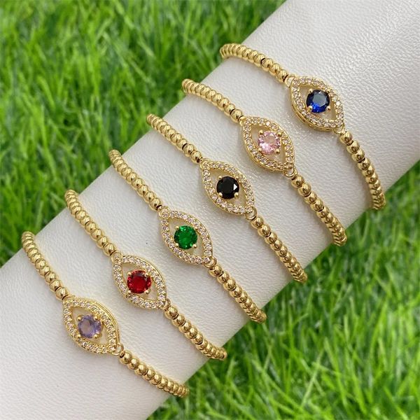 Design fait à la main mauvais yeux plaqué or perles chaîne bracelet lien réglable yeux turcs corde chanceux rouge bracelet pour les femmes 240117