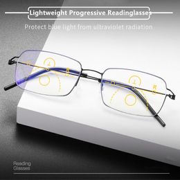 Lunettes de lecture Design HD Gold Anti-rayons bleus progressifs UV400 lecteur unisexe léger + 1 --- + 4 -0,50 presbytie multifocale étape pour lunettes de lecture conduite