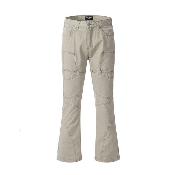 Bolsillos de patchwork inspirados en el diseño con jeans microacampanados, colección American High Street Vibe, líneas brillantes, ropa de trabajo informal, pantalones anchos