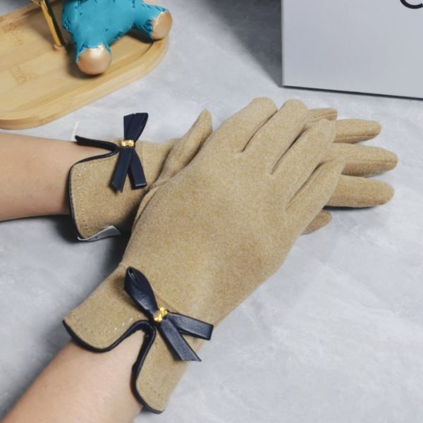 Gants d'hiver en cuir pour femmes, Design, chaud, couleur unie, nœud papillon, écran tactile, conduite, mitaines chaudes et coupe-vent