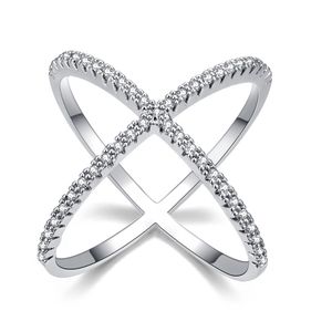 Conception De Luxe Diamant Micro Pave réglage Grand X En Forme De Bagues De Mariage Bandes Bijoux pour Femmes