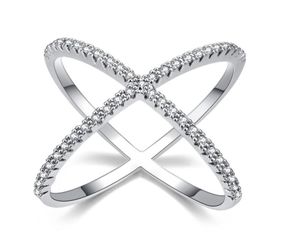 Design Luxury Diamond Micro Pave Setting Big X -vormige vingerringen trouwringen Trouwbands sieraden voor dames2504927