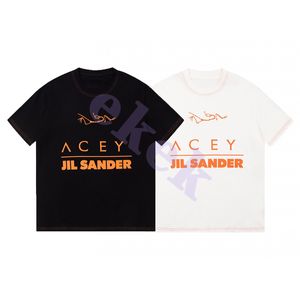 Design Luxe Hommes T-shirt Lettre Orange Vif Imprimer Manches Courtes Col Rond Lâche T-shirt Respirant Top Noir Blanc Asiatique Taille XS-L