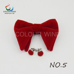 Design Men's Solid Micro Suede Bow Ties Set Women Big Butterfly Cuff-link Soft Black Red Bowtie For Groom Male Wedding Party