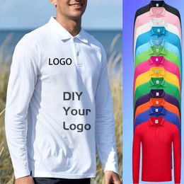 Design herenpoloshirt effen kleur lange mouw revers golf casual mode reclame culturele print tekstmerk 240108