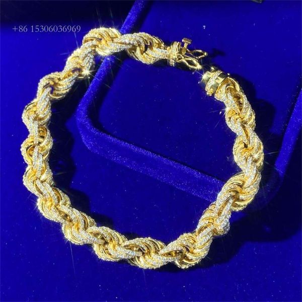 Diseño Hombres Vvs Moissanite Iced Out Cadena chapada en oro de 14 quilates Nueva pulsera de eslabones Rolo