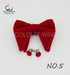 Design Men039s Solid Micro Suede Bow Ties Set Femmes Big Butterfly Cufflink Soft Black Red Bowtie For Groom Male Wedding Party2288608