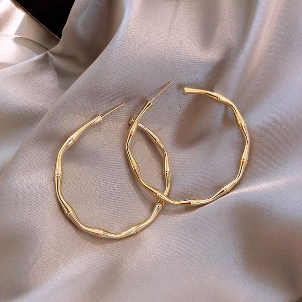 Design métal doré bambou forme grand cerceau oreille charme dame cercle géométrique rond boucles d'oreilles bijoux de fête cadeaux inhabituels pour femmes filles accessoires 2021 nouveau