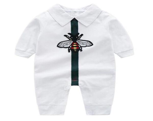 Conception nouveau-né bébé garçon fille barboteuse petite abeille blanc bleu foncé coton combinaisons revers à manches longues infantile enfant en bas âge vêtements9470251