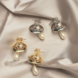 Design Planet Pearl -oorbellen Hangdoek Saturn Pearl Stud Light Luxury Style Dames oorbellen Liefde met originele Jewel Box