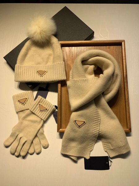 Design Premium chapeau chaud écharpe gants 3 ensembles hommes femmes châles d'hiver designer chapeau écharpe laine hawaïenne écharpe chapeau gant ensemble créateur de mode kaleen CXG2312142-12