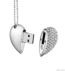 Ontwerp reële capaciteit Crystal Heart USB 20 Flash Drive Memory Stick 16GB64GB Pendrive met ketting3073359