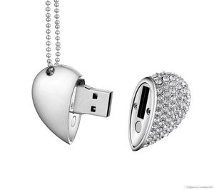 Diseño Capacidad real Corazón Crystal USB 20 Memoria de unidad flash Stick 16GB64GB Pendrive con collar6753886