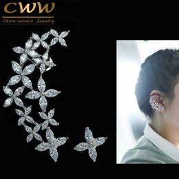 Design rechts und links asymmetrische Modemarke große Zirkonia Ohrstulpe Blumenohrringe für Frauen CZ294 210714277G