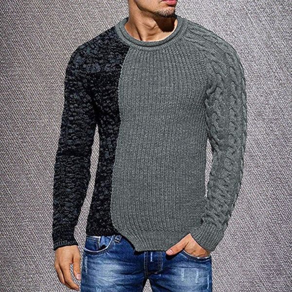 Venta de diseño Casual para hombre invierno cálido tejido Tops moda Patchwork manga larga cuello redondo suéter para hombres otoño jerséis simples Str