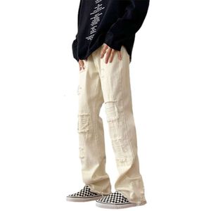 Design Sense Burr Edge Jeans pour hommes au printemps délavé High Street pantalon droit ample à jambes larges