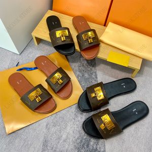 Design Sense Woman Slipper Lock Designer Shoe Flat Shoes Fashion Casual Print Letter Echt lederen sandaal met doos 35-41