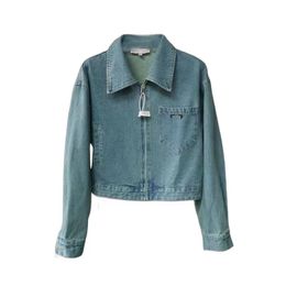 Ontwerp kort shirt met lange mouwen met casual mode lichtblauwe retro jas knoopzak poort wind lente en herfst trend nieuwe herfststijl vrouw socialite cargo denim