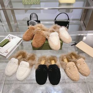 Pantoufles design Pantoufles en laine classiques pour l'automne et l'hiver Mode cuir caoutchouc fond plat antidérapant extérieur chaussures d'animaux géants