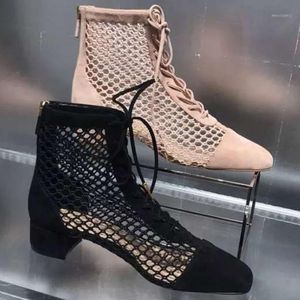 Design Square teen dames laarzen uitsnijdingen zomerschoenen vrouw dikke hakken enkel laarsjes cross-tied botas mujer Invierno 20191