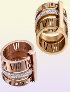 Design Stack Roestvrijstalen goudring voor vrouwen zirkon diamant Romeinse cijfers bruiloft verlovingsringen55419482630325