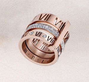 Design Stack Roestvrijstalen goudring voor vrouwen zirkon diamant Romeinse cijfers bruiloft verlovingsringen55601066310427