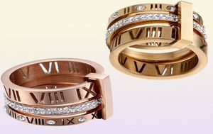 Design Stack Roestvrijstalen goudring voor vrouwen zirkon diamant Romeinse cijfers bruiloft verlovingsringen55419489800845