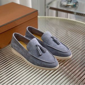 Design Summer Walk Slemel Suede Loafers Chaussures Men Hand Cousue Cousue lisse Jogging Slip-On Loro Comfort Party Robe Casual Walking EU36-46