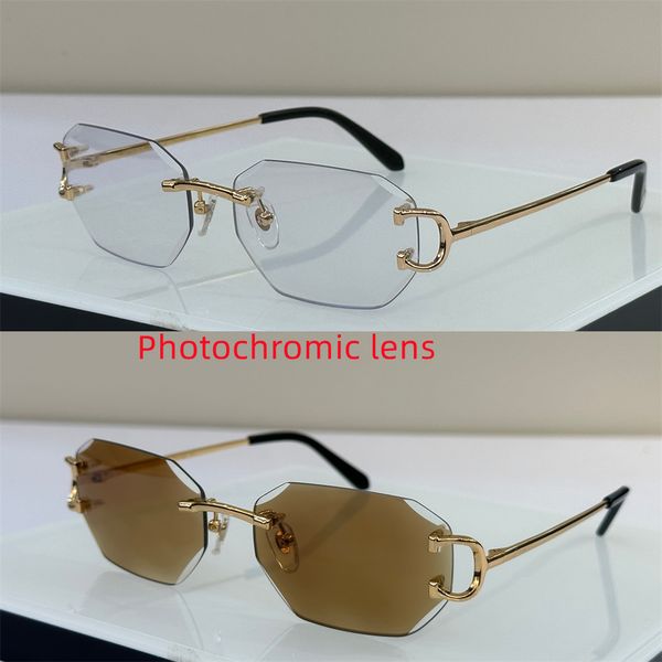 Diseño de gafas de sol para hombres Diomand PhotoCromic Cut Gasses Fashion Fashion Style Style Man Vintage Retro Diseñadores Rimless Sun Gafass Eyeglasses Marco 0103C