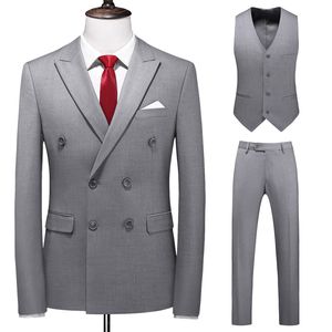 Ontwerp Drie Stukken Heren Pak Double Breasted Solid Business Formele Bruiloft Klassieke Kleding Jurk Slim Fit Tuxedo Vest Jacke