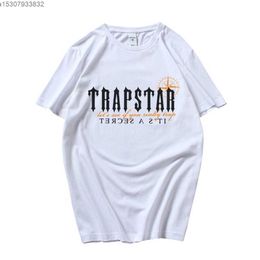 Diseño Trapstar camiseta hombres letra arte impresión 100% algodón suelto negro unisex tops hip hop streetwear gótico manga corta camiseta gráfica 220629