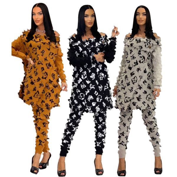 Design Zweiteiliges Set Damenmode Off Shoulder Pullover Top und Hose Set Outfits Kostenloses Schiff