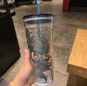 Version design Creative (Drinkware) Starbucks mug Fleur de cerisier rose tasse en verre de grande capacité avec tasse en paille