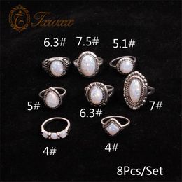 Ontwerp Vintage Opal Knuckle Ringen Set voor Dames Geometrische Patroon Bloem Partij Boheemse Sieraden 8 Stks / Set Band