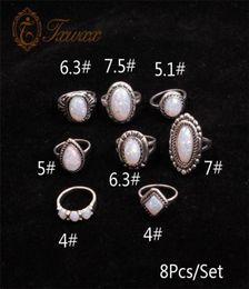 Design anneaux à articulations opales vintage fixées pour les femmes Géométrique Modèle Flower Party Bohemian Jewelry 8 PCS Set Band7784736