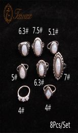 Design anneaux à articulations opales vintage pour femmes pour femmes motifs géométriques fleurison bijoux bohème 8 pcs set band8691847