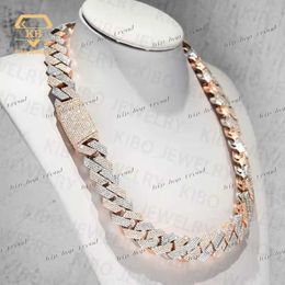 Diseño vvs collar de moissanita Plata de Ley 925 chapado en oro rosa cadena grande de moissanita de eslabón cubano de 18mm