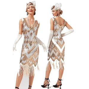 Design Women 1920s Vintage Big Vneck Flapper Fringe kralen Great Gatsby Party Cocktail Dress Plus Size S3XL 240508