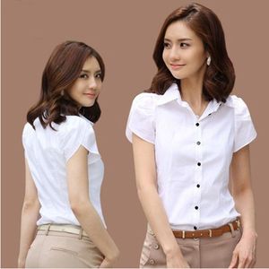 Design femmes OL chemise blanche femme à manches courtes vêtements de travail boutonné Blouse pour bureau dame grande taille 4XL hauts épaule