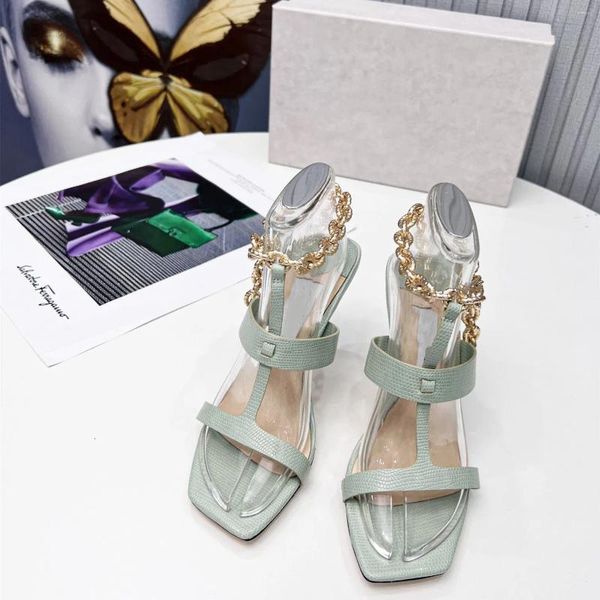 Design Femmes Sandals Chaussures Metal Drcoration Thin High Heel Square Toe Toe Ladies Stilettos