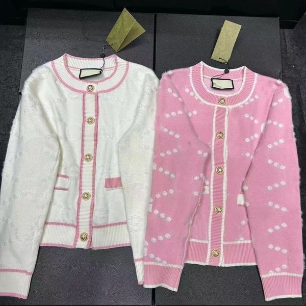 Diseño Suéteres para mujer Diseñador de moda Carta con cuello en O para mujer Suéter casual de punto Botón dorado Manga corta Suéter para mujer Cardigan 6 colores