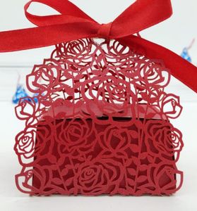 Design3 100stcs Laser Cut Hollow Rose Flower Candy Box Chocolates Boxes met lint voor bruiloftsfeest Baby shower Favor cadeau2206200