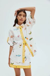 Design 24 Summer New Linen Pineapple broderie Set Casual Set Shirt + Jirt Set