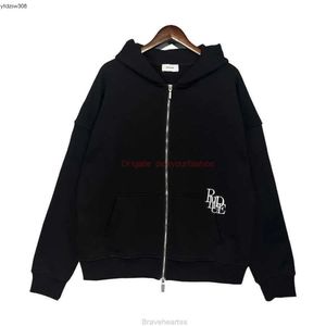 Designe Clothing Sweat à capuche pour homme Rhude Capsule Zippe Head 3D Emboidey Sweat à capuche en coton de poids élevé Mode Steetwea Pullove Veste Jumpes Tops