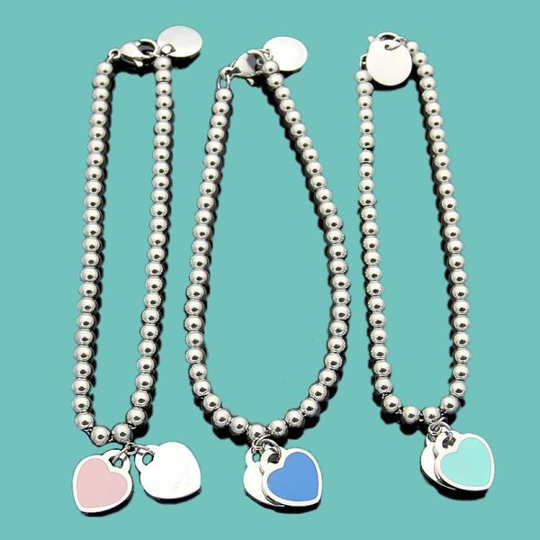 designe Drip Oil Double Heart Beaded Strands luxe femmes LOVE positif hommes bracelet bijoux 925 Argent Cadeau de Noël femme bra264z