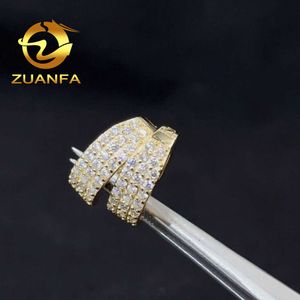 Ontworpen 3row Hoop Earring met 18k Vergulde Moissanite Diamanten Oorbellen S925 Zilveren Hiphop Oorring voor Vrouwen