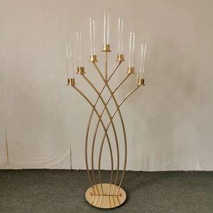 Ontworpen 7 armen gouden candelabra acryl cups houder senyu455