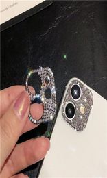 Diseñado para iPhone13 12 11 Estuches para teléfonos celulares Protector de lentes de cámara Estuches con diamantes de cristal Cubierta con purpurina Decoración protectora de metal 5197921